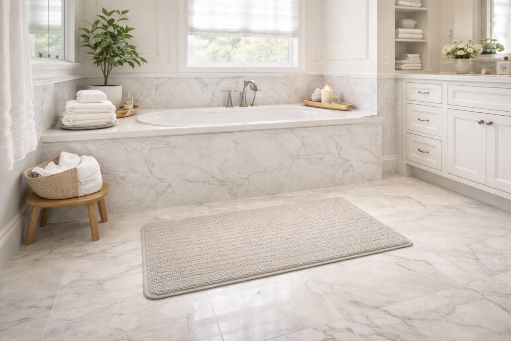 Non-slip bath mat in a bathtub for senior bathroom safety
