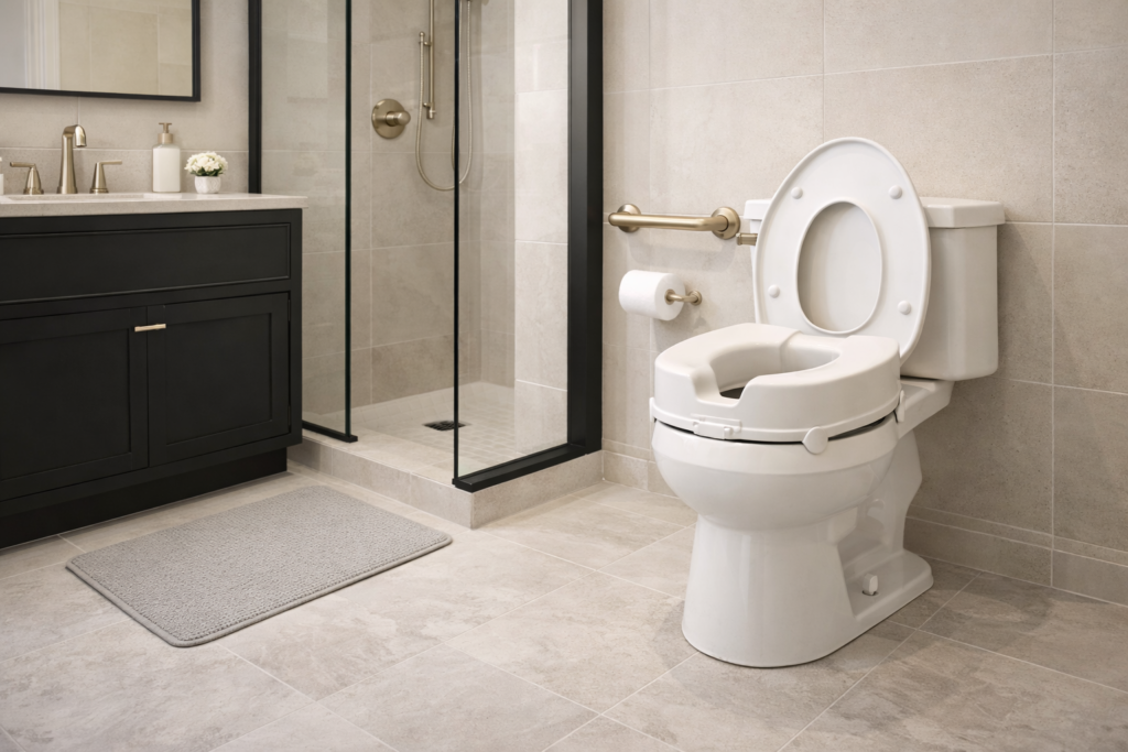 Raised toilet seat height guide for seniors comparing 2 inch, 3 inch, and 4 inch options