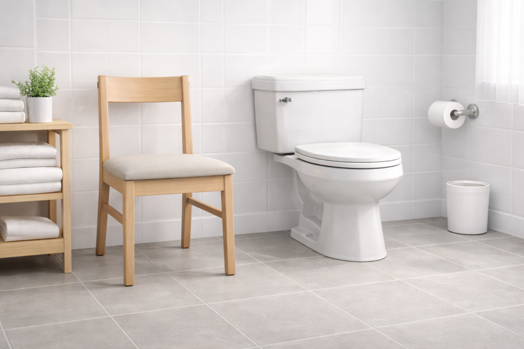 Comparison of toilet height and chair height in a residential bathroom